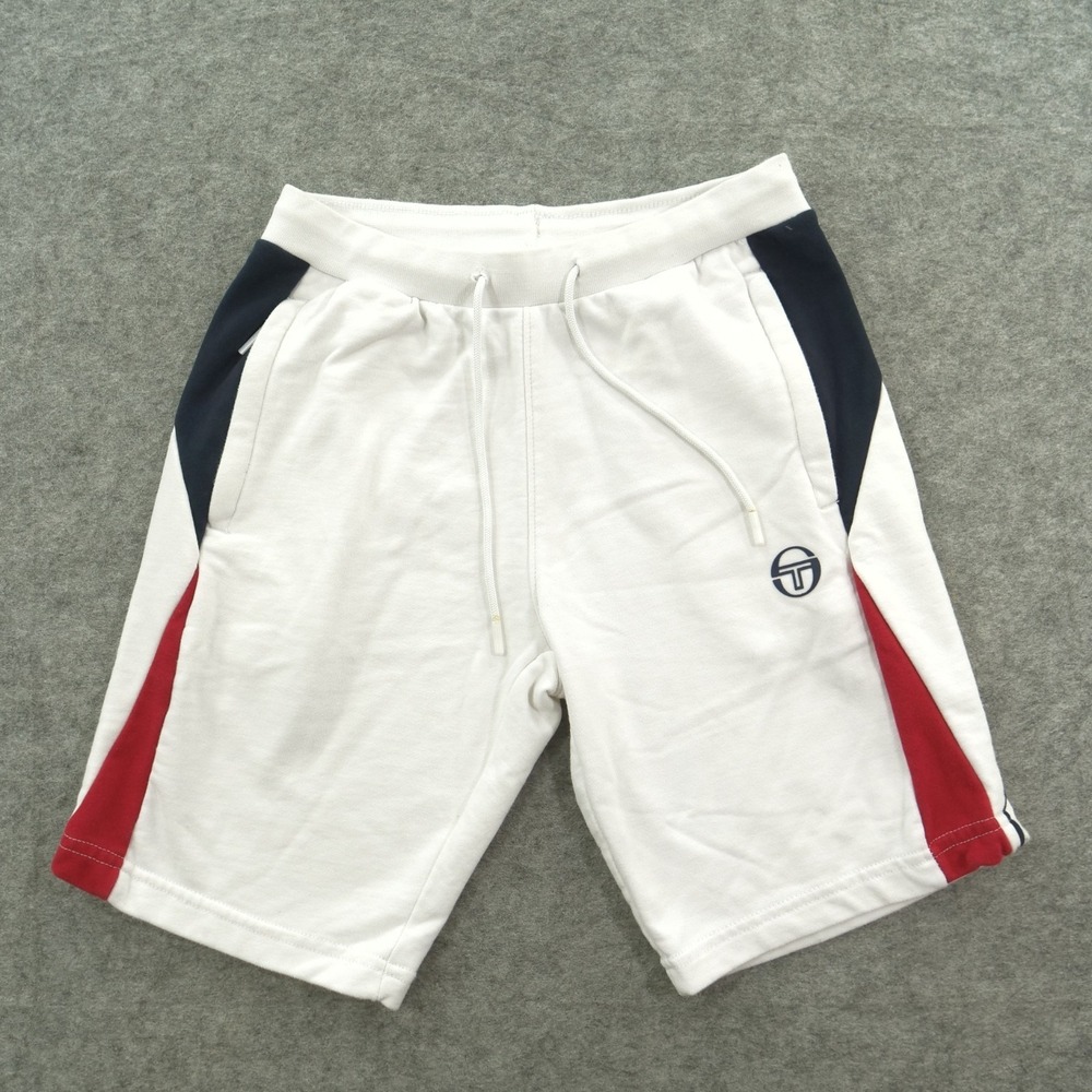 Sergio Tacchini Shorts Mens Small White Sweat Fleece Elastic Waist Drawstring